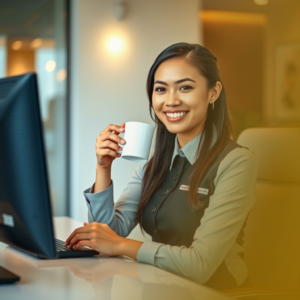 Equipe de suporte ajudando clientes com dúvidas sobre café